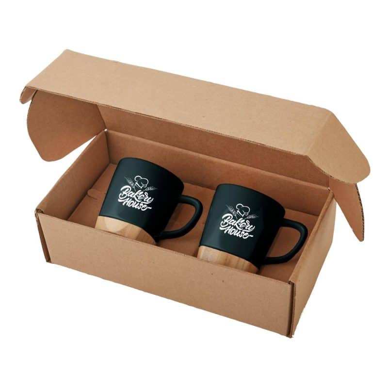 Custom 11 Oz. Ceramic Mugs w/Removable Bamboo Coaster Gift Set - 3