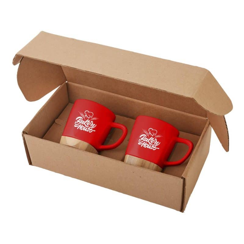Custom 11 Oz. Ceramic Mugs w/Removable Bamboo Coaster Gift Set - 4