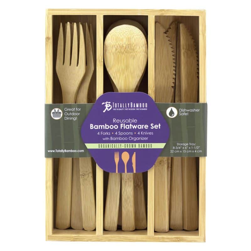 Custom 12 Piece Reusable Bamboo Flatware Set in Storage Case - 1
