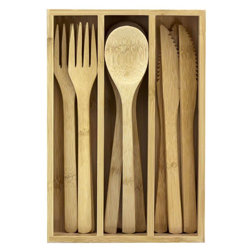 Custom 12 Piece Reusable Bamboo Flatware Set in Storage Case