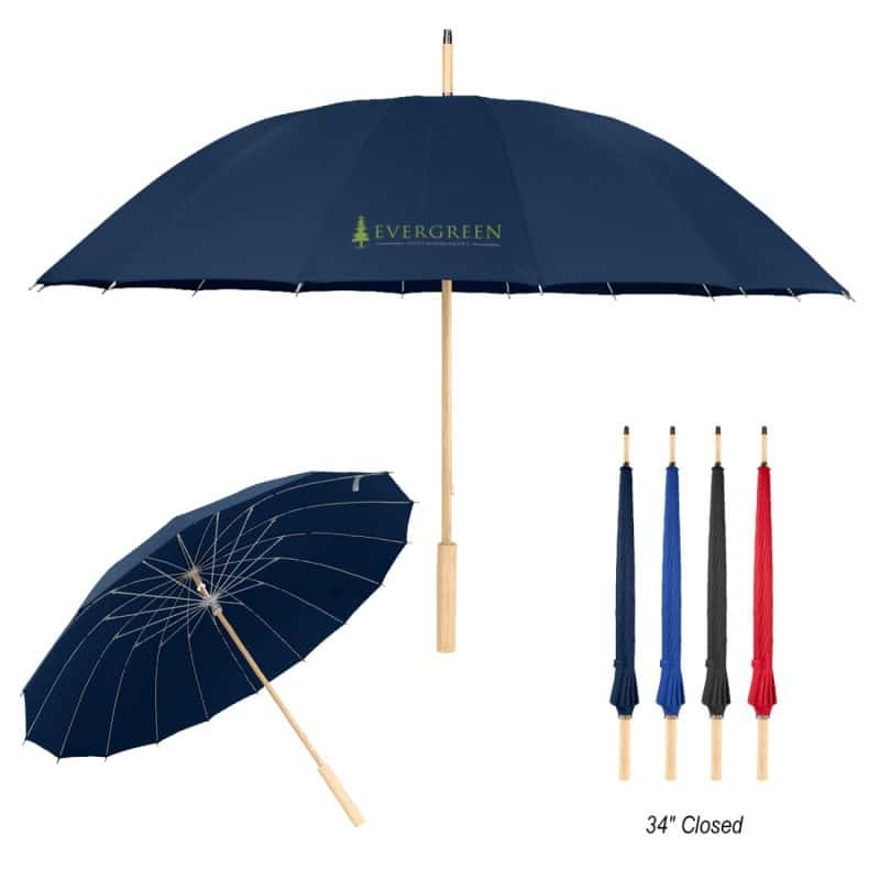 Custom 46" Arc Umbrella With 100% Rpet Canopy & Bamboo Handle