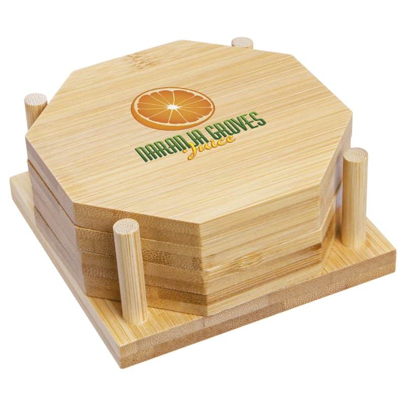 Custom Bamboo 4-Piece Coaster Set