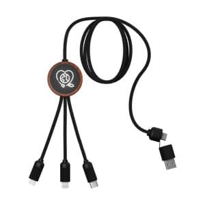 Custom Bamboo 5-in-1 Charging Cable with Light-Up Logo