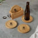 Custom Bamboo Coaster Set w/ Bottle Opener