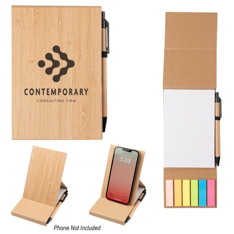 Custom Bamboo Desk Jotter With Phone Stand - 1