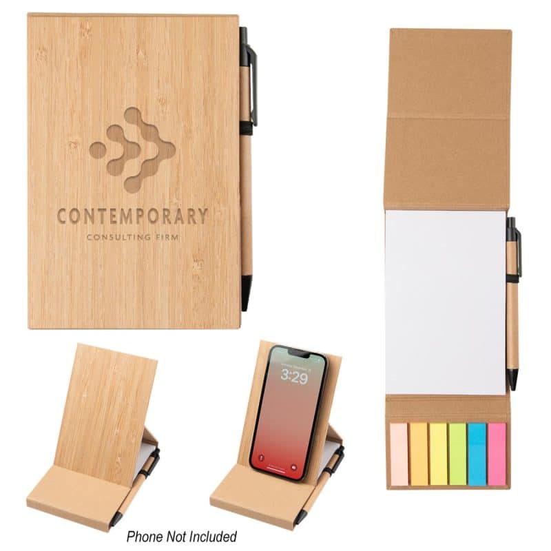 Custom Bamboo Desk Jotter With Phone Stand - 2