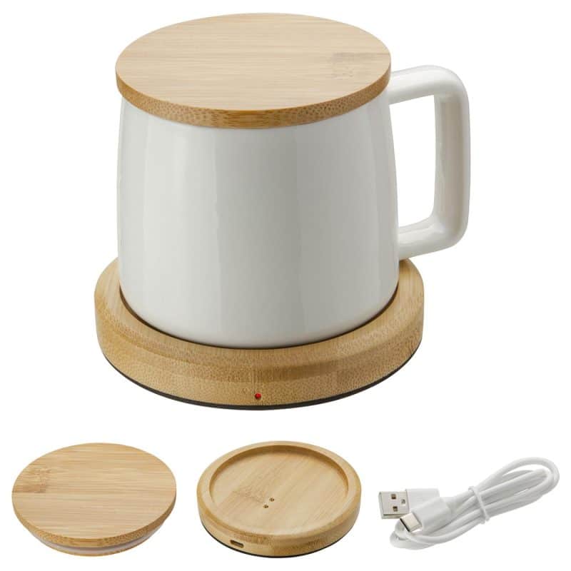 Custom Bamboo Mug Warmer with 8 oz Ceramic Mug - 1
