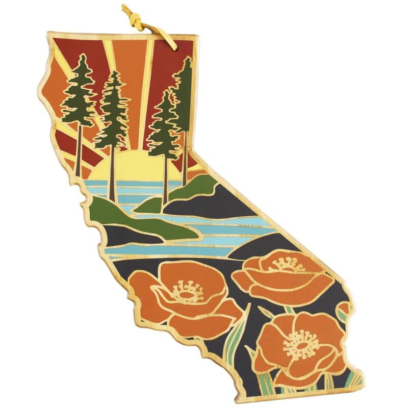 Custom California State Shaped Cutting & Serving Board w/Artwork by Summer Stokes