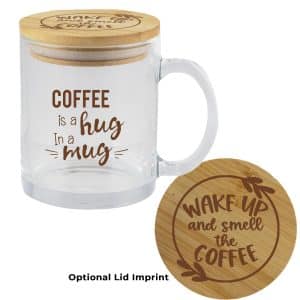 Custom Cozy 11oz Glass Mug/Bamboo Lid