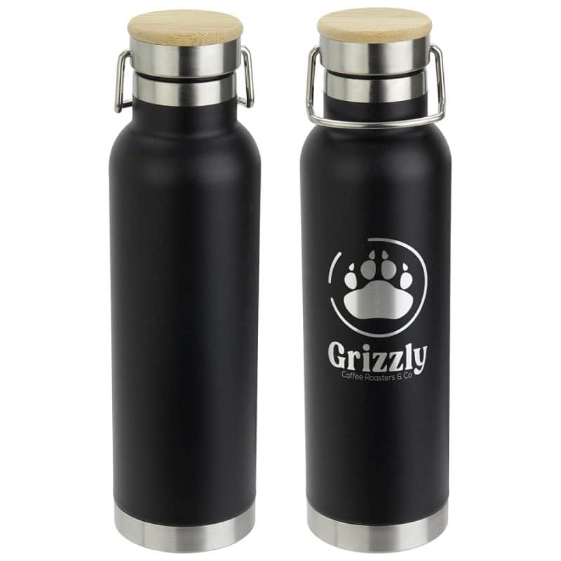 Custom Cusano 22 oz Vacuum Insulated Stainless Steel Bottle with Bamboo Cap - 2