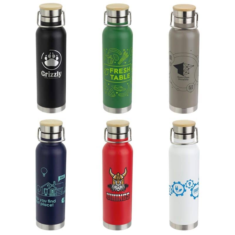 Custom Cusano 22 oz Vacuum Insulated Stainless Steel Bottle with Bamboo Cap