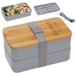 Custom Double Decker Lunch Box with FSC® Bamboo Lid & Utensils