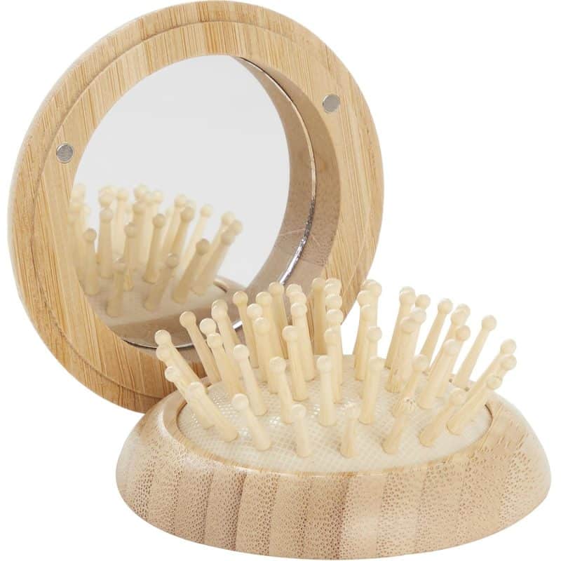 Custom FSC® 100% Bamboo Compact Mirror/Brush - 3