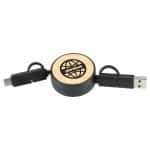 Custom FSC® 100% Bamboo Retractable 5-in-1 Charging Cable - 3