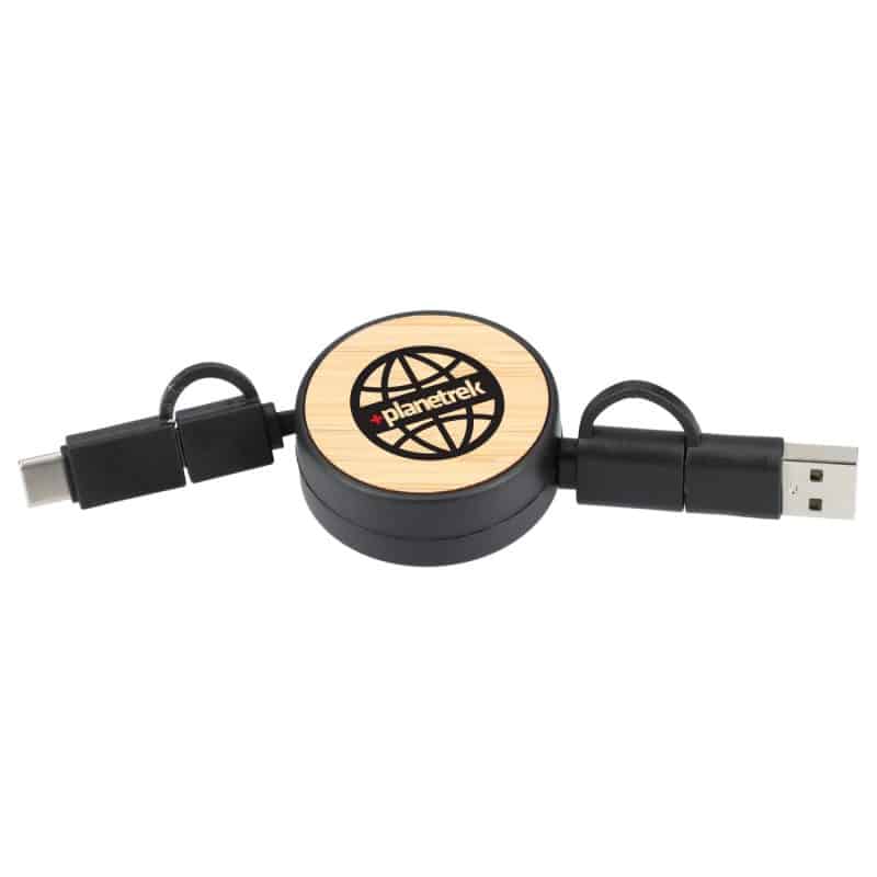Custom FSC® 100% Bamboo Retractable 5-in-1 Charging Cable - 3