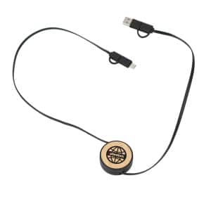 Custom FSC® 100% Bamboo Retractable 5-in-1 Charging Cable