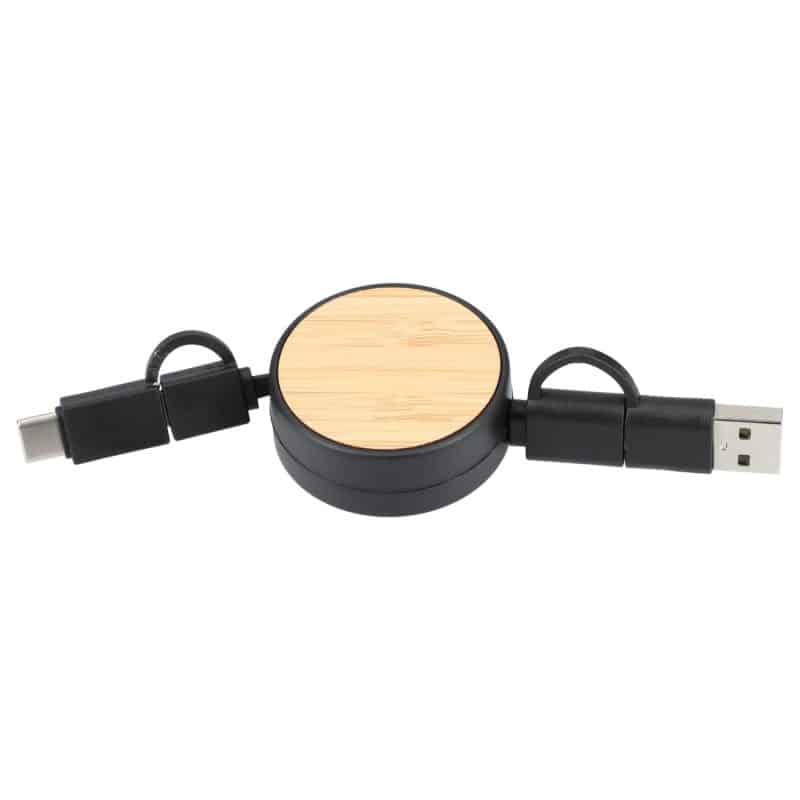 Custom FSC® 100% Bamboo Retractable 5-in-1 Charging Cable - 4