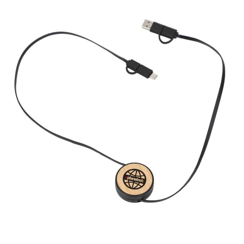 Custom FSC® 100% Bamboo Retractable 5-in-1 Charging Cable