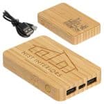 Custom FSC® Bamboo 5000mAh Dual Port Power Bank with Wireless Charger