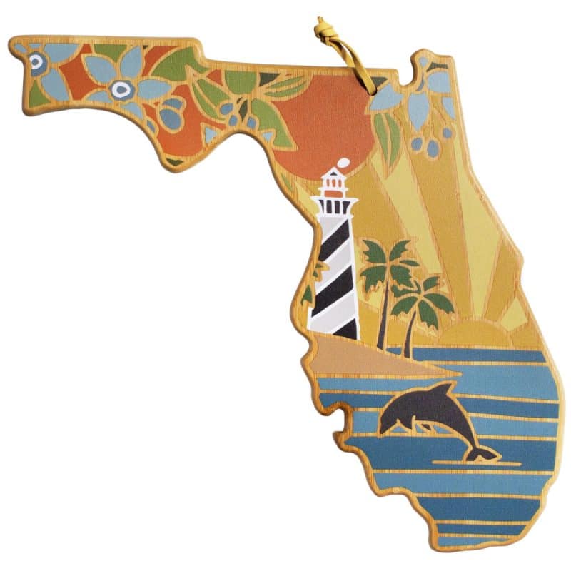 Custom Florida State Shaped Cutting & Serving Board w/Artwork by Summer Stokes