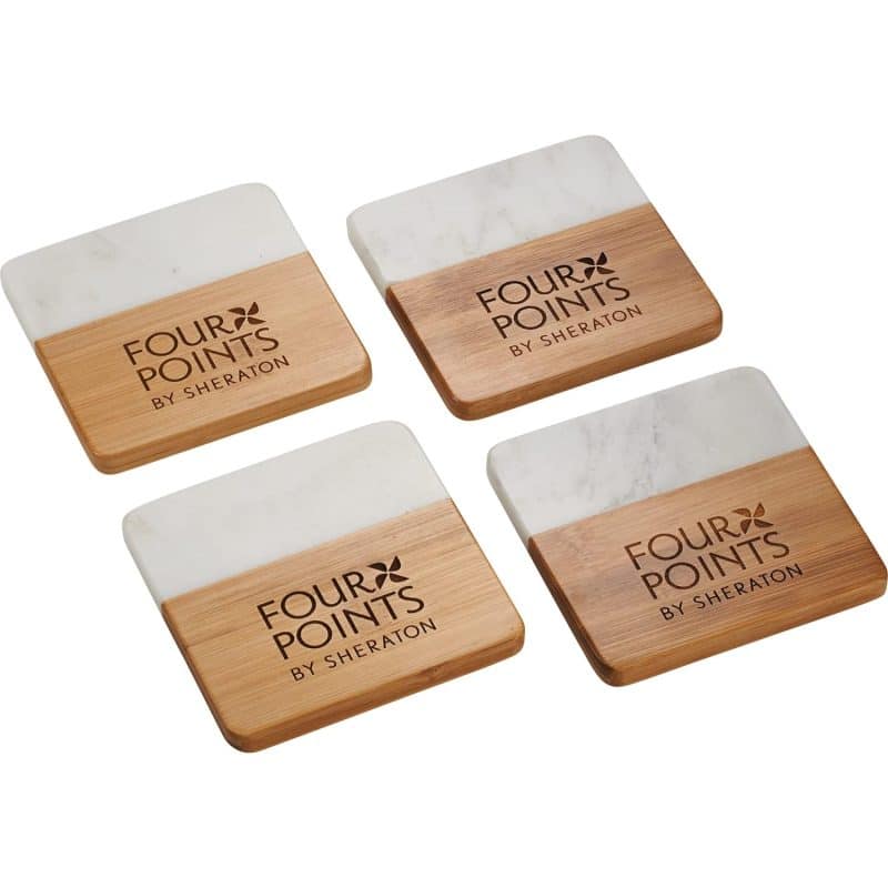 Custom Marble and Bamboo Coaster Set - 2