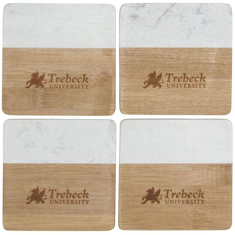 Custom Marble and Bamboo Coaster Set - 6