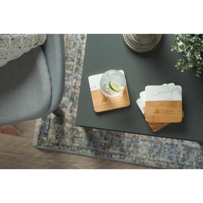 Custom Marble and Bamboo Coaster Set - 9