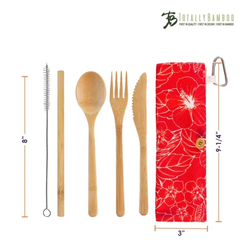Custom Take-Along Flatware Red Hibiscus Utensil Roll - 6