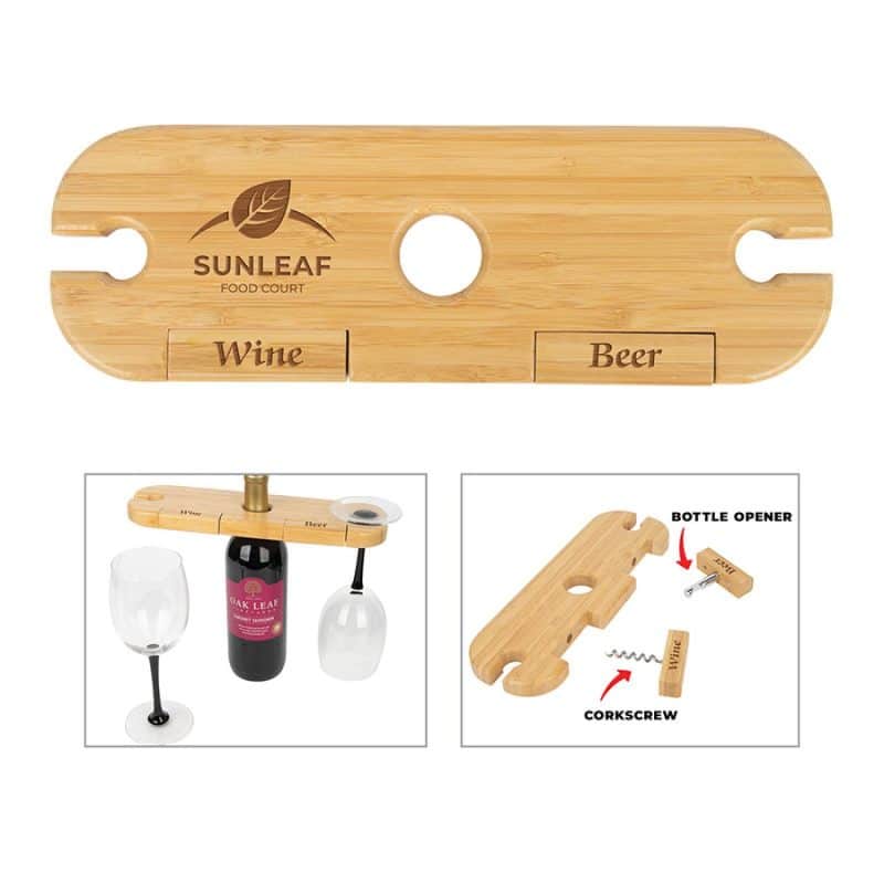 Custom Temecula 3-Piece Bamboo Wine Caddy
