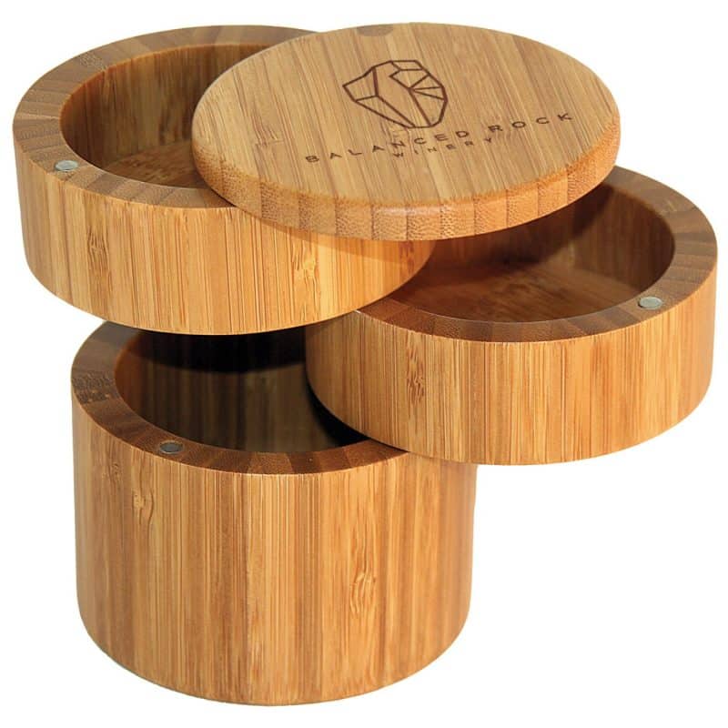 Custom Tiered Triple Bamboo Salt Box w/Magnetic Swivel Lids