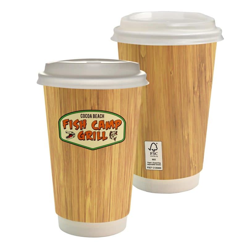 Custom 16 oz. Full Color Bamboo Pattern Paper Cup With Lid