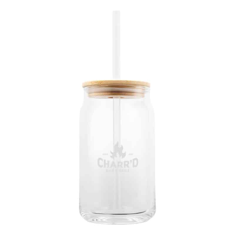 Custom 17 Oz. Soda Lime Glass Can With Bamboo Lid - 1