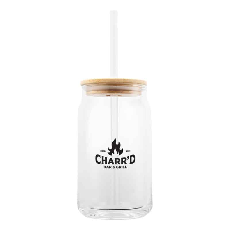 Custom 17 Oz. Soda Lime Glass Can With Bamboo Lid - 3
