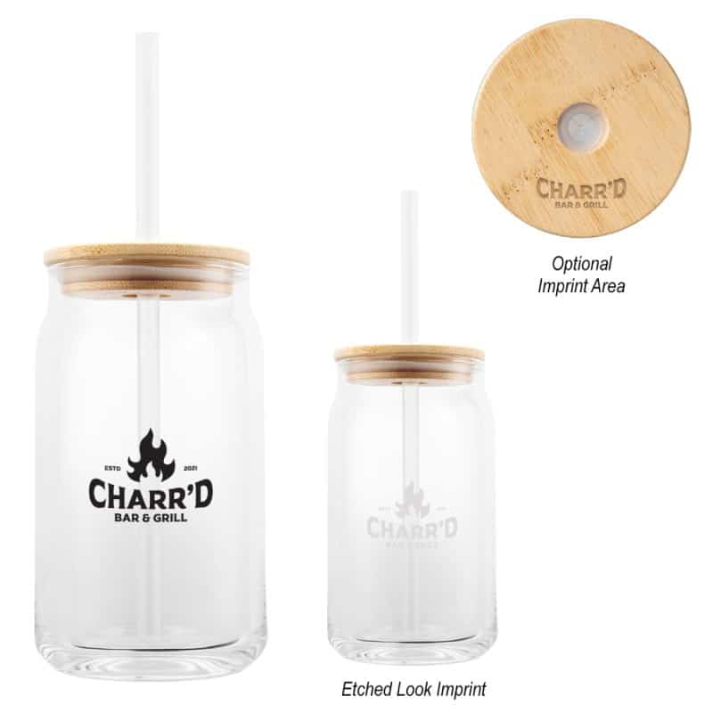 Custom 17 Oz. Soda Lime Glass Can With Bamboo Lid
