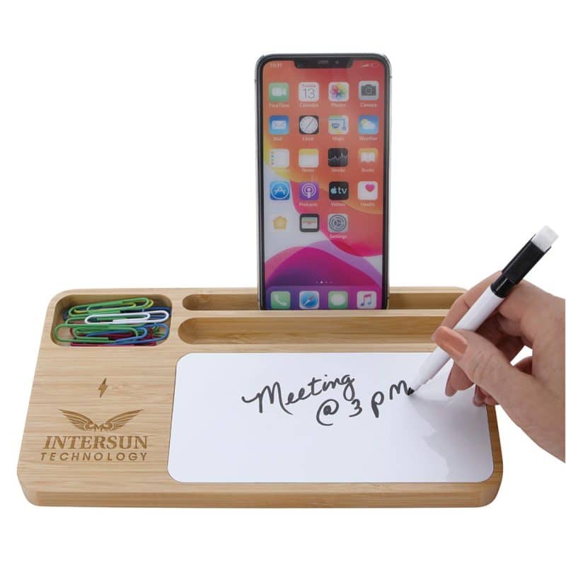 Custom Bamboo 10W Wireless Charging Base with Dry Erase Board
