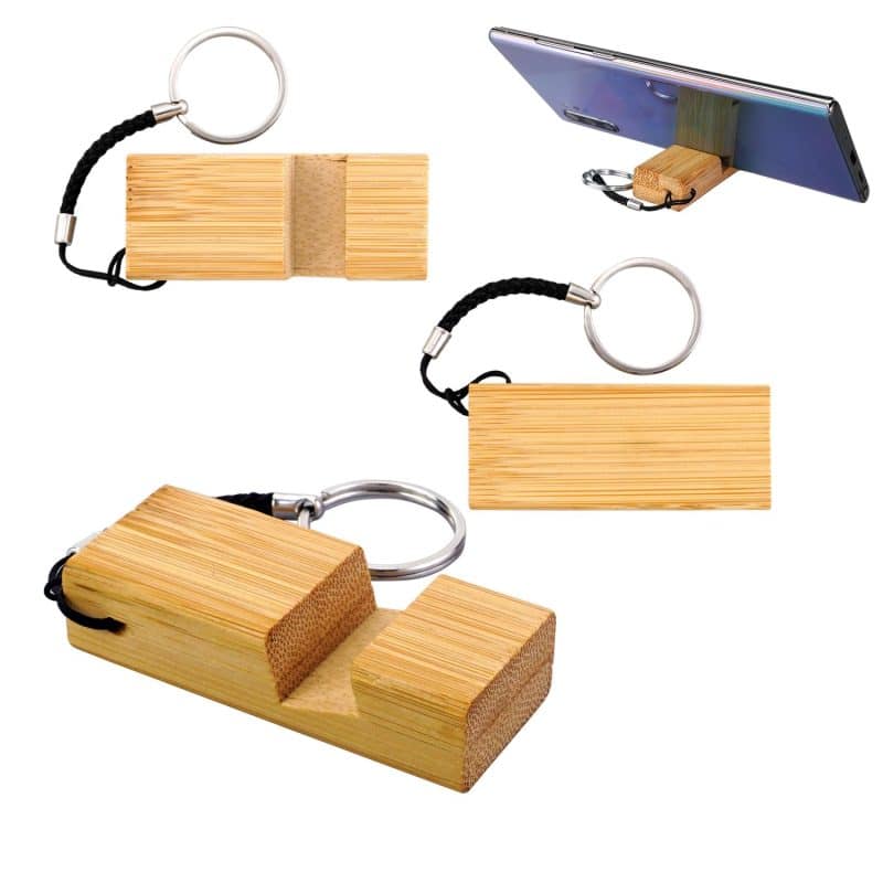 Custom Bamboo Phone Stand Keychain - 1