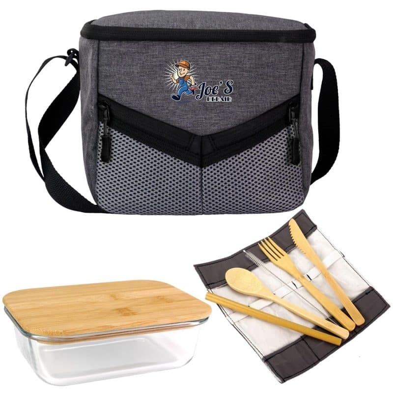 Custom Victory Lunch Cooler Bamboo Set - 3