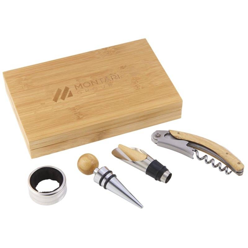 Custom 4 Piece Bamboo Wine Gift Set - 3