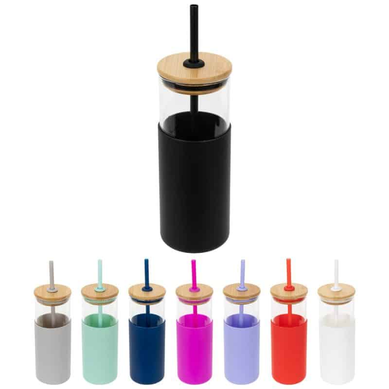 Custom Stirling 18 oz Glass Tumbler with Silicone Sleeve & PP Straw - 1