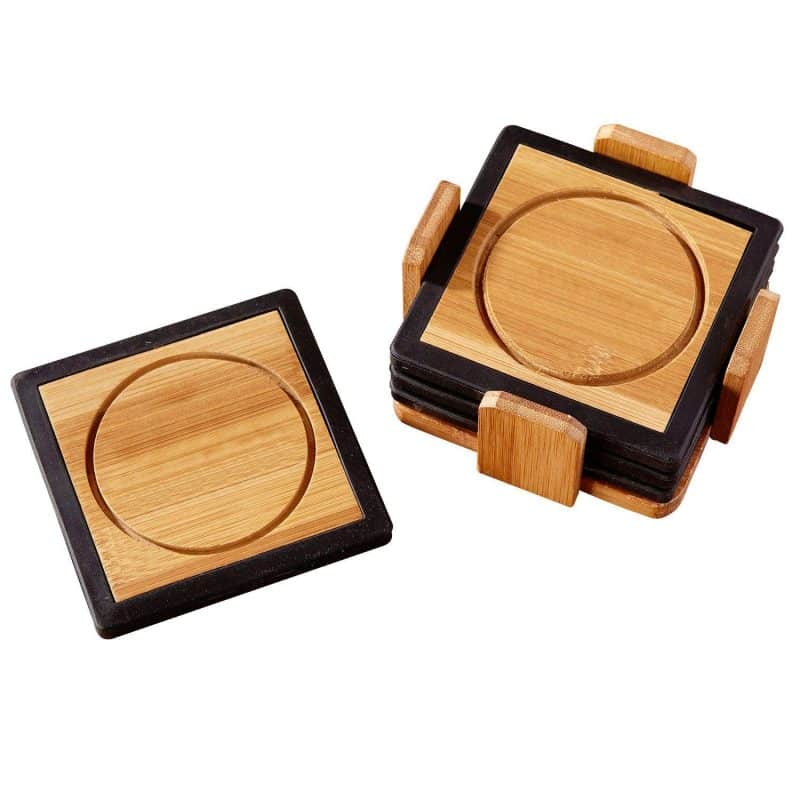 Custom Bamboo and Silicone Coaster Set - 6