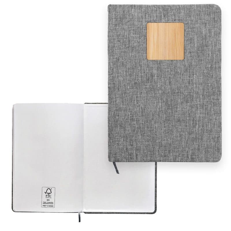 Custom Heathered Recycled Notebook with Bamboo Accent - 1