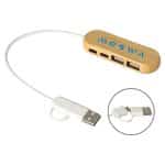 Custom Bamboo Dual Port USB & Type-C Hub - 6
