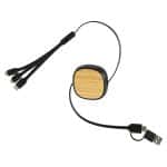 Custom Bamboo Retractable 3-in-1 Charging Cable with Dual Inputs - 1