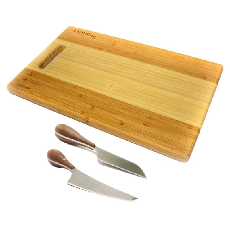 Custom BergHoff Bamboo 3Pc Two-Tone Board With Handle Set/Aaron Probyn Cheese Knives