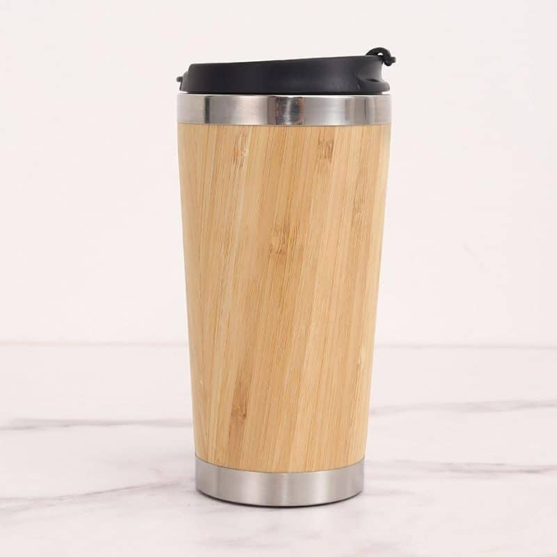 Custom 15 Oz. (450 ml) Double Wall Vacuum Natural Bamboo Coffee Mug Travel Mug (BORAH) - 1