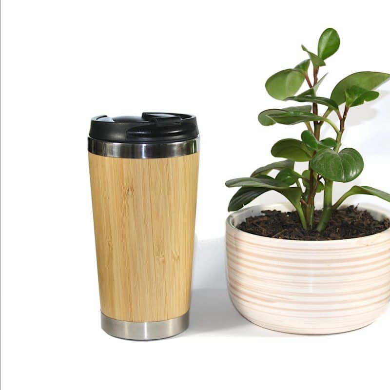Custom 15 Oz. (450 ml) Double Wall Vacuum Natural Bamboo Coffee Mug Travel Mug (BORAH) - 3
