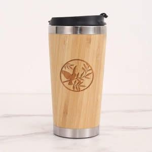 Custom 15 Oz. (450 ml) Double Wall Vacuum Natural Bamboo Coffee Mug Travel Mug (BORAH)