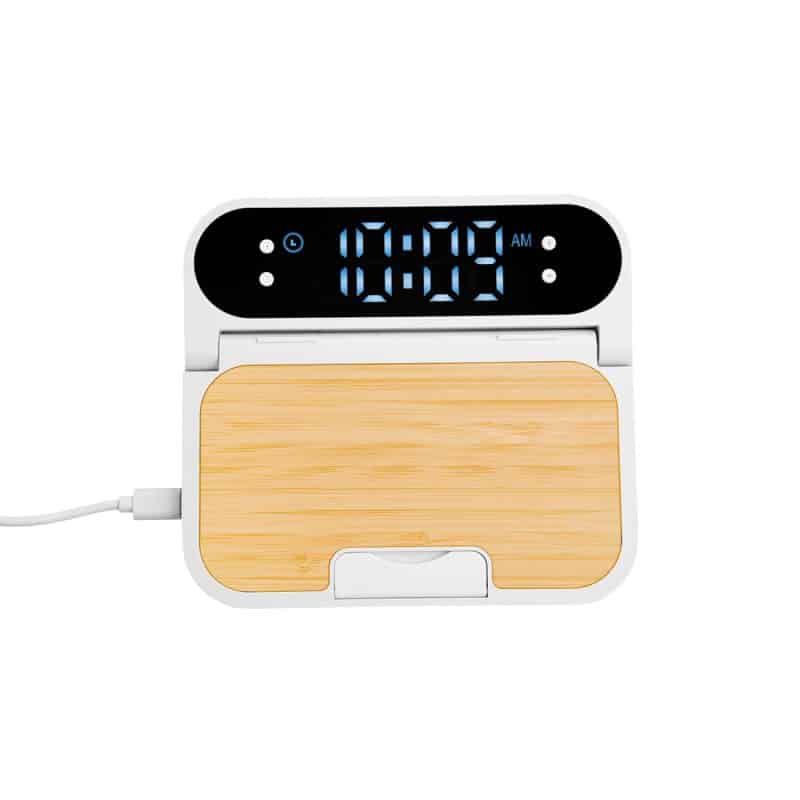 Custom 15w Bamboo Folding Charger With Digital Clock - 3