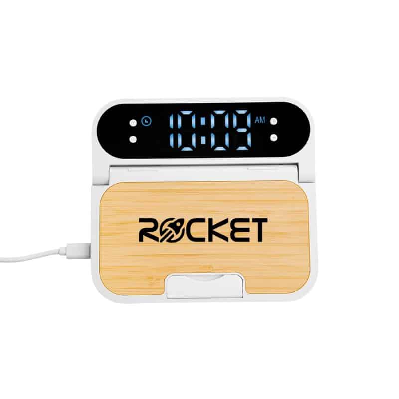 Custom 15w Bamboo Folding Charger With Digital Clock - 4