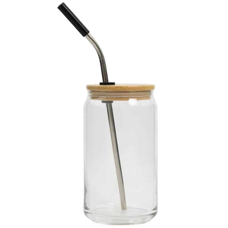 Custom 16 Oz. Full Color Can Glass With Bamboo Lid - 1